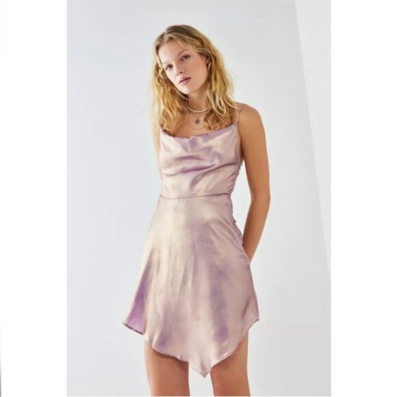 Urban Outfitters | Mallory Metallic Asymmetrical Slip Dress New Lavender Purple - Picture 7 of 10